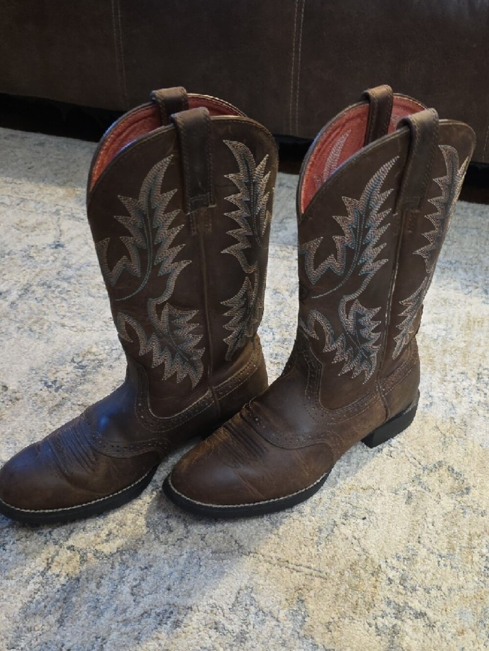 Ariat Womens Brown Leather Western Heeled Boots with Red Interior - Picture 3 of 7